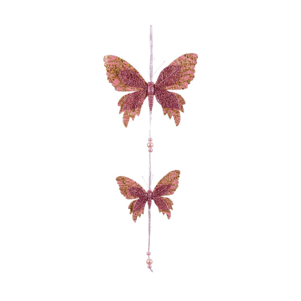 Pendentif 2 papillons rose 50 x 18 cm