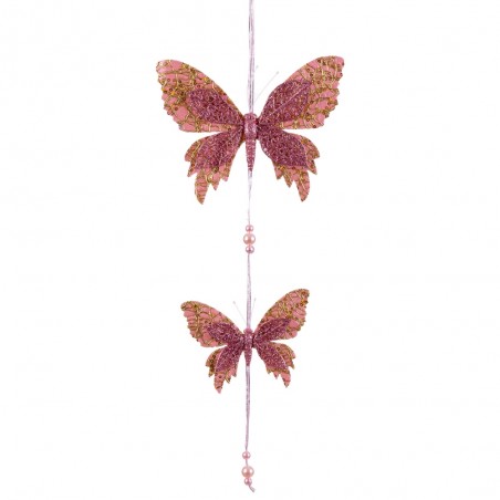 Pendentif 2 papillons roses 50 x 18 cm