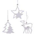 Pendentif bois blanc argent 3 m 24 x 12 cm