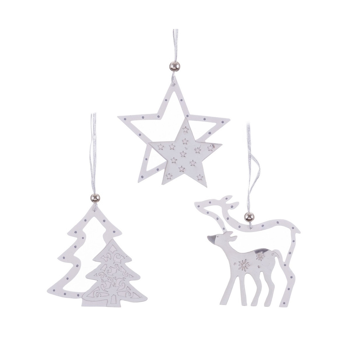 Pendentif bois blanc argent 3 m 24 x 12 cm