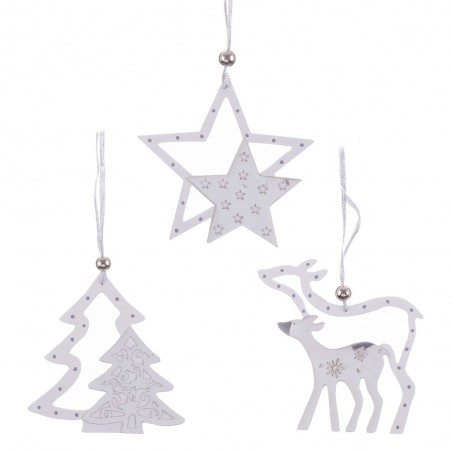 Pendentif bois blanc argent 3 m 24 x 12 cm