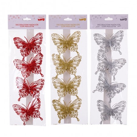 S 4 papillons paillettes plastique 3 c 8 cm