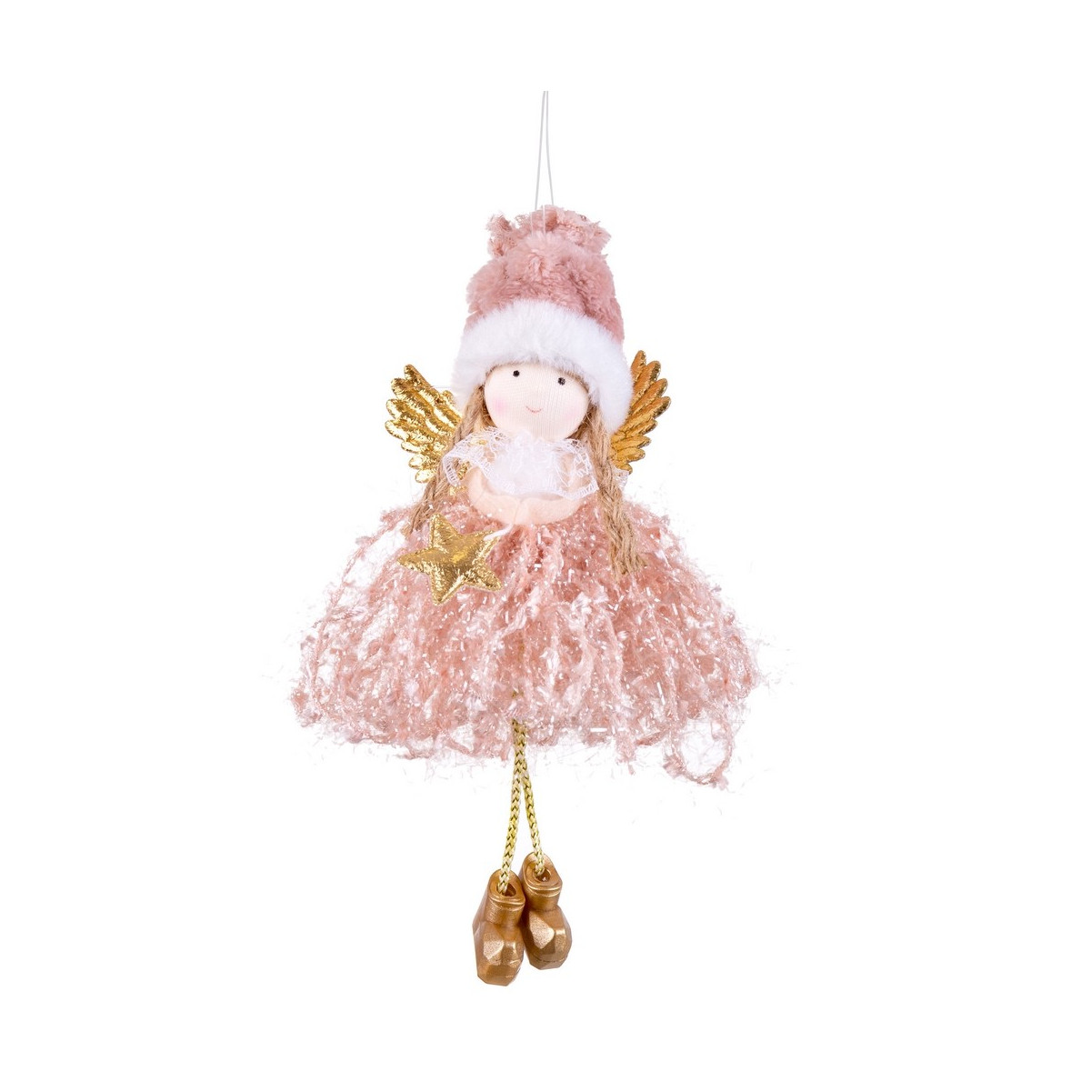 Pendentif ange en tissu rose 18 x 5 cm