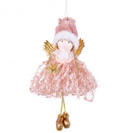 Pendentif ange en tissu rose 18 x 5 cm