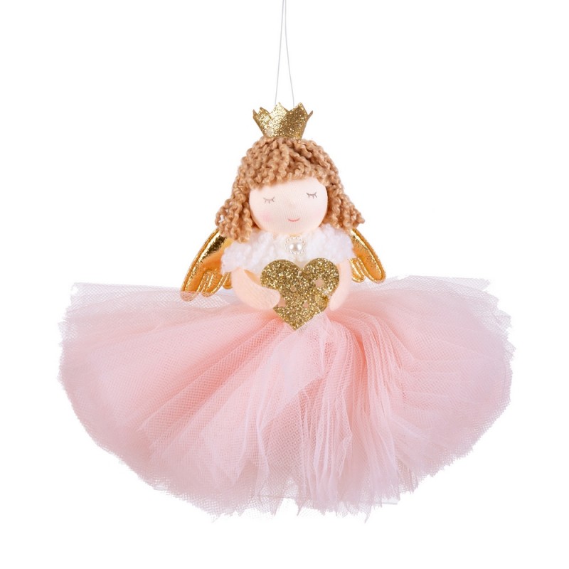 Pendentif poupée en tissu rose 16 x 16 cm