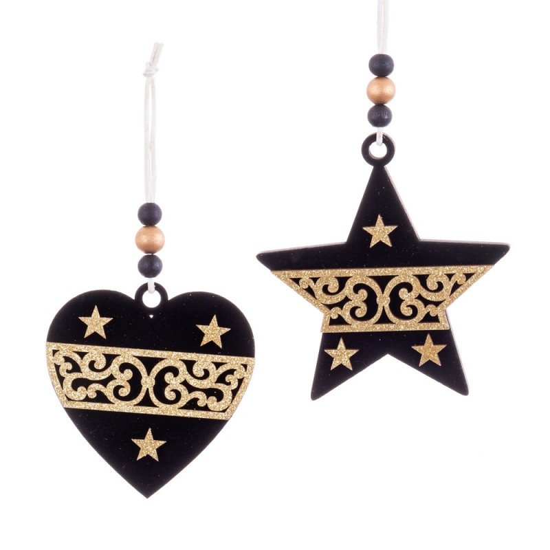 Pendentif figures en bois noir or
