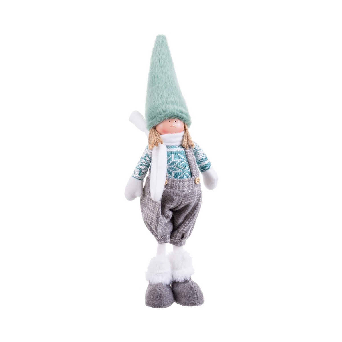 Poupee garçon debout en tissu turquoise 15 x 9 x 40 cm