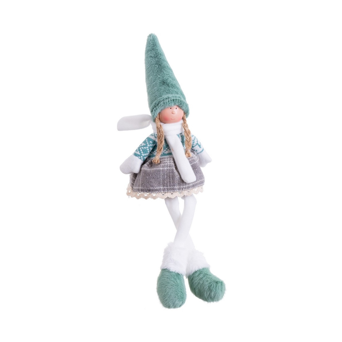 Poupee fille avec jambes en tissu turquoise 15 x 9 x 45 cm