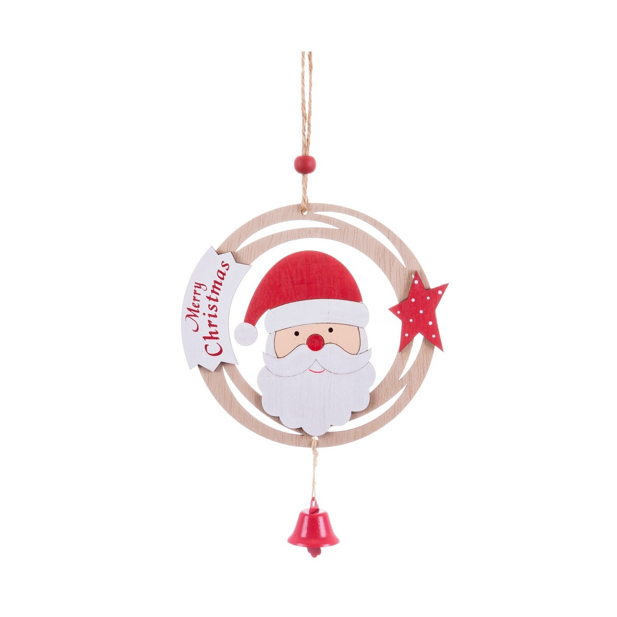 Pendentif cercle pere noel bois 26 x 12 x 0 50 cm