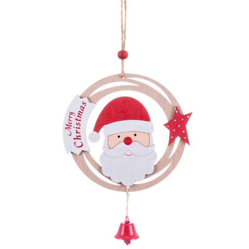Pendentif cercle pere noel bois 26 x 12 x 0 50 cm
