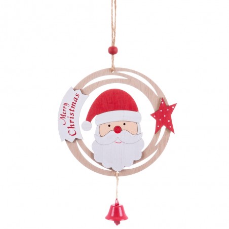 Pendentif cercle pere noel bois 26 x 12 x 0 50 cm