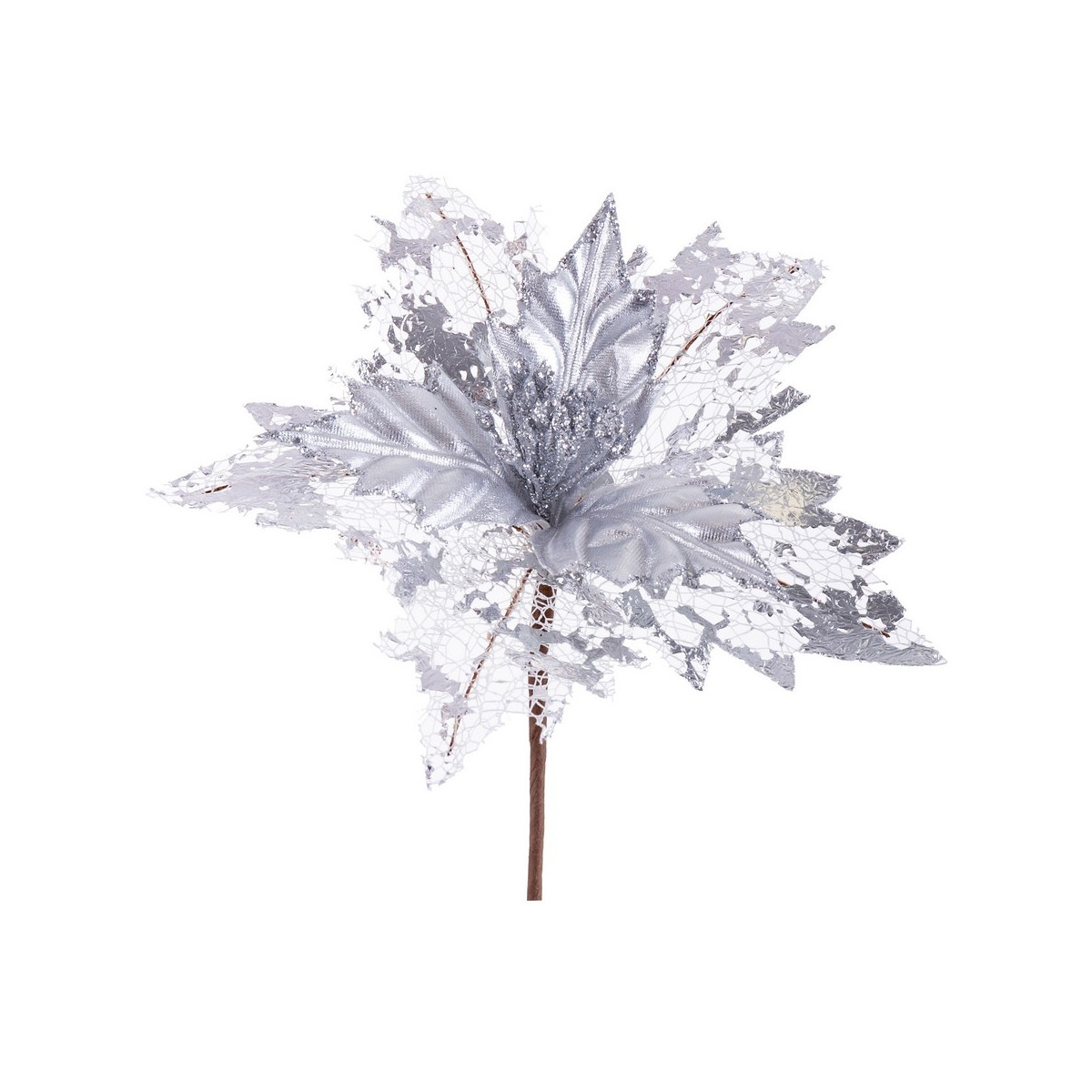 Poinsettia tissu argent 23 x 27 cm
