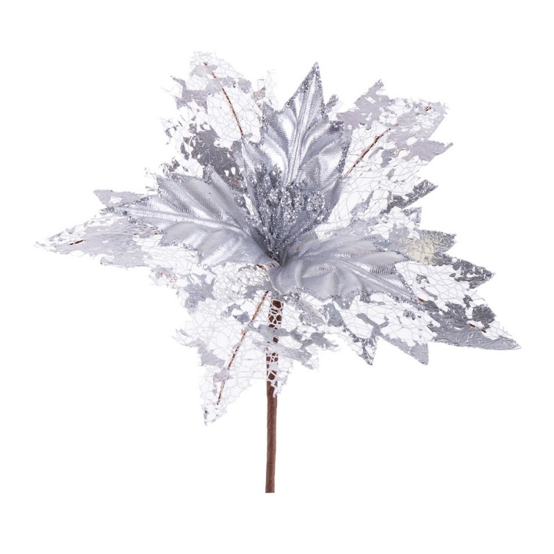 Poinsettia tissu argent 23 x 27 cm