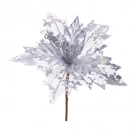 Poinsettia tissu argent 23 x 27 cm