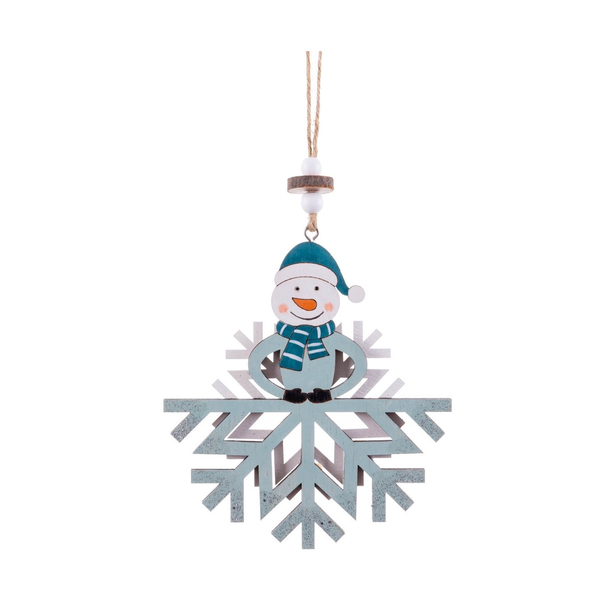 Pendentif bonhomme de neige en bois 14 x 12 x 0,70 cm