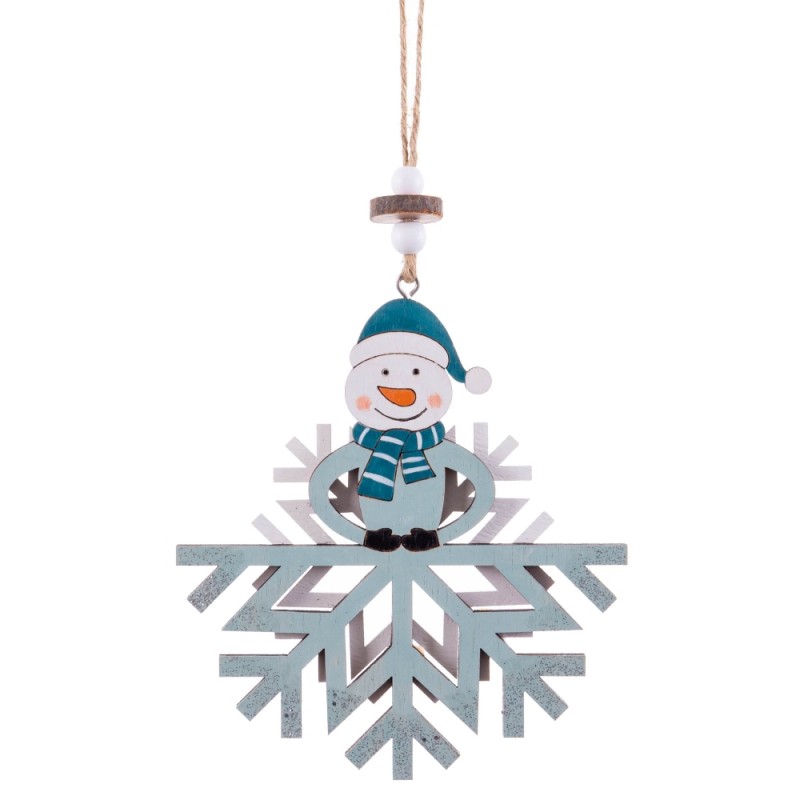Pendentif bonhomme de neige en bois 14 x 12 x 0,70 cm