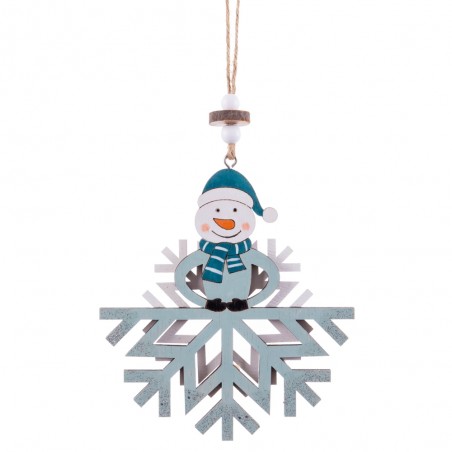 Pendentif bonhomme de neige en bois 14 x 12 x 0,70 cm