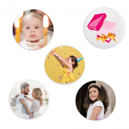 Badge personnalisé avec photo ou logo pour mariage baptême communion anniversaire et entreprises