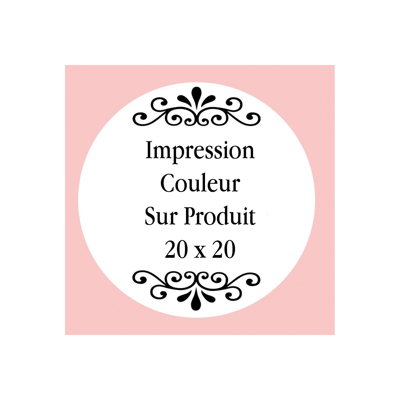 Personnalisation avec impression numérique avec texte, photo ou logo en couleur mesurant 20 x 20 cm