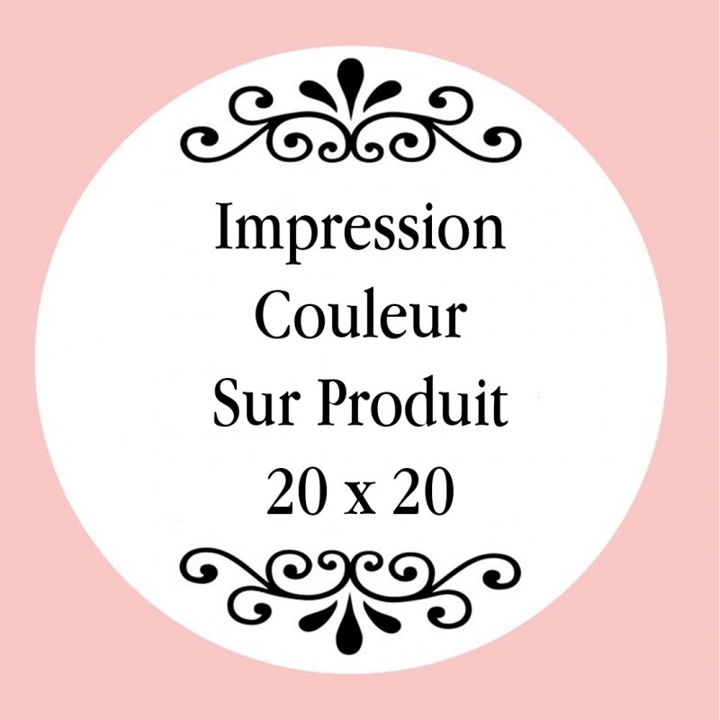 Personnalisation avec impression numérique avec texte, photo ou logo en couleur mesurant 20 x 20 cm