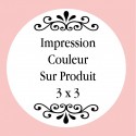 Personnalisation avec impression numérique avec texte photo ou logo en couleur de 3 x 3 cm