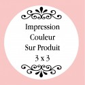 Personnalisation avec impression numérique avec texte, photo ou logo en couleur mesurant 3 x 3 cm