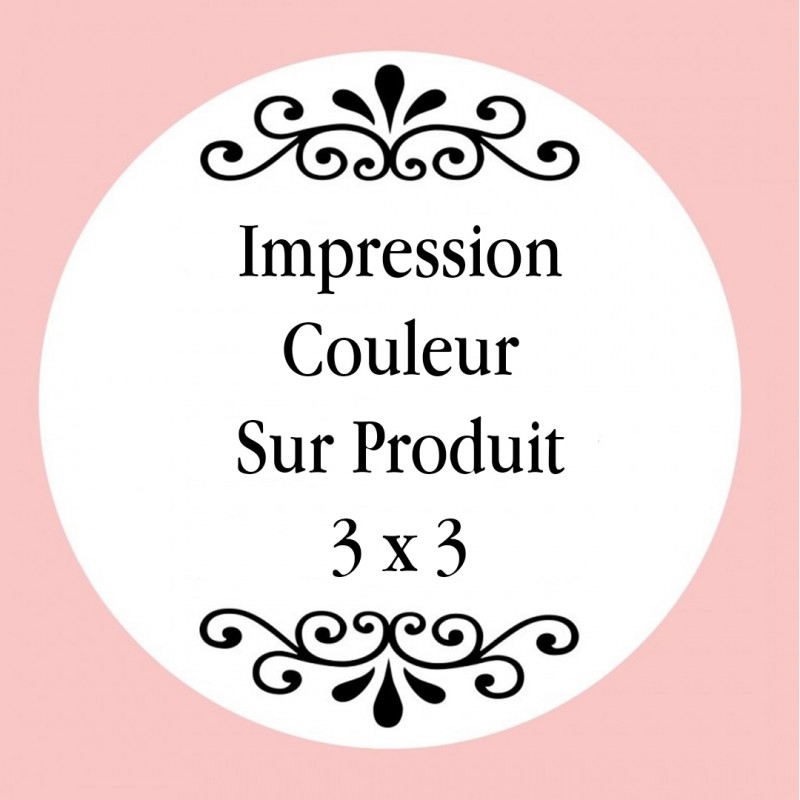 Personnalisation avec impression numérique avec texte, photo ou logo en couleur mesurant 3 x 3 cm