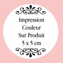 Personnalisation avec impression numérique avec texte, photo ou logo en couleur mesurant 5 x 5 cm