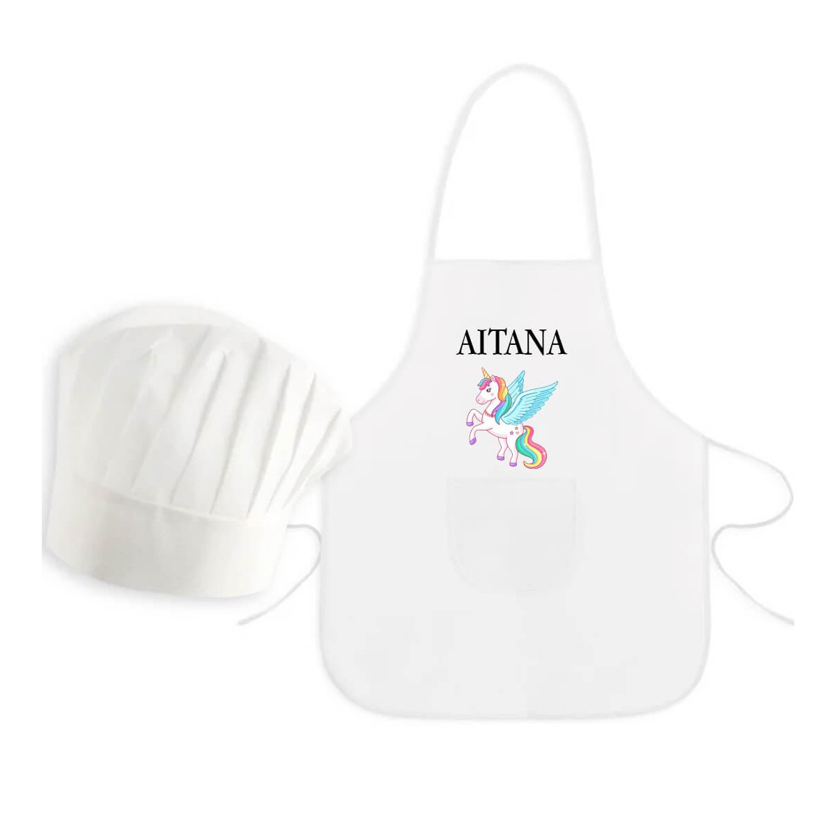 Tablier enfant licorne avec chapeau personnalisé avec nom