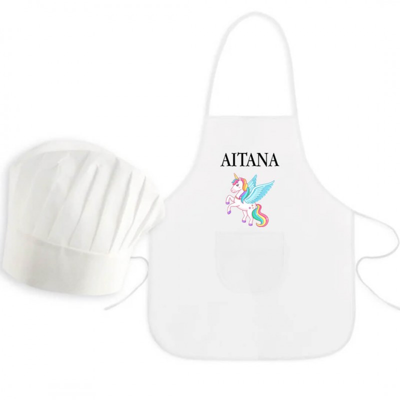 Tablier enfant licorne avec chapeau personnalisé avec nom