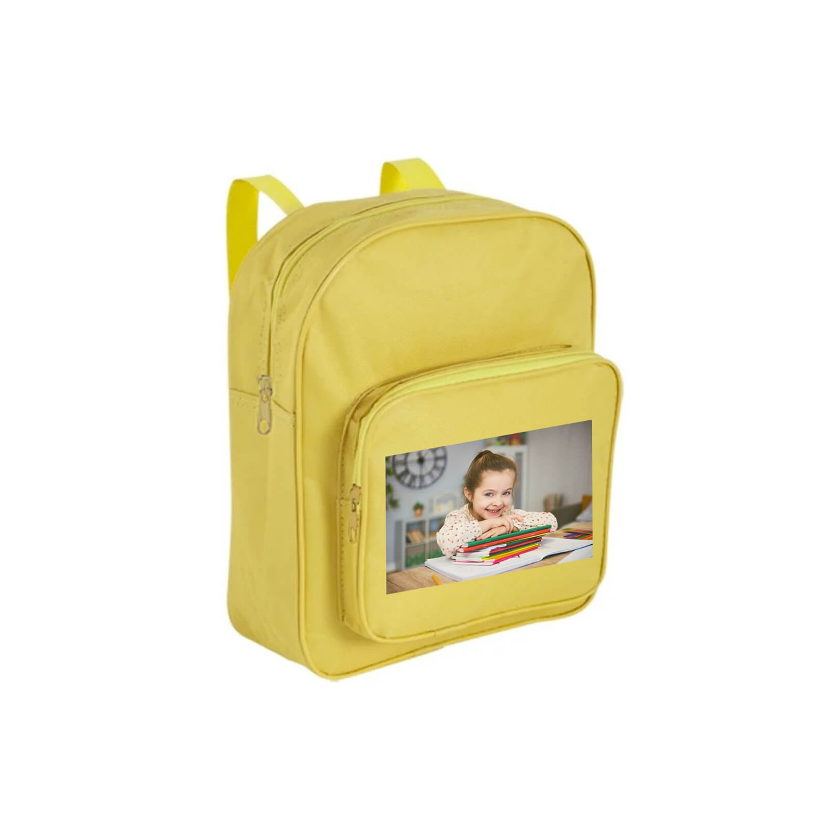 Sac à dos enfant jaune personnalisé avec photo couleur