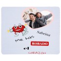 Tapis de souris blanc "Tu as volé mon cœur", personnalisé avec nom et photo en couleur.