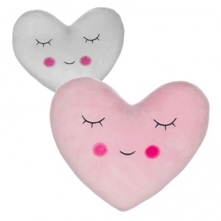 Coussin en forme de coeur en deux couleurs, rose et gris