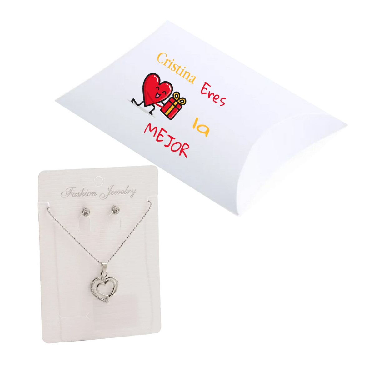 Tour de cou avec boucles d oreilles dans une boîte cadeau personnalisée avec nom you re the best