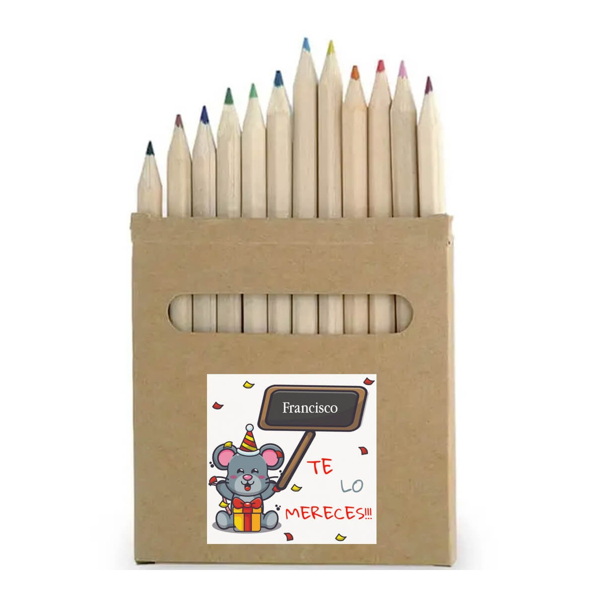 Boîte à crayons de couleur personnalisée avec autocollant avec le nom que vous le méritez