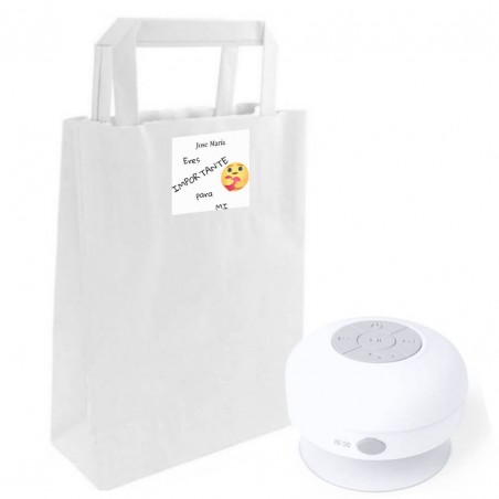 Enceinte Bluetooth étanche dans un sac kraft personnalisé avec un autocollant. Tu es important pour moi.