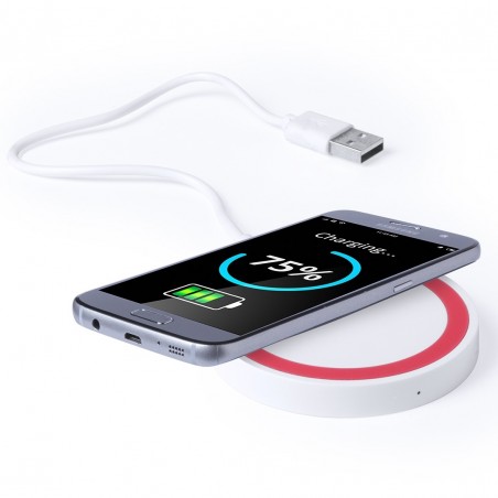 Chargeur sans fil dans une enveloppe kraft rouge personnalisée avec un autocollant « Tu es important pour moi ».