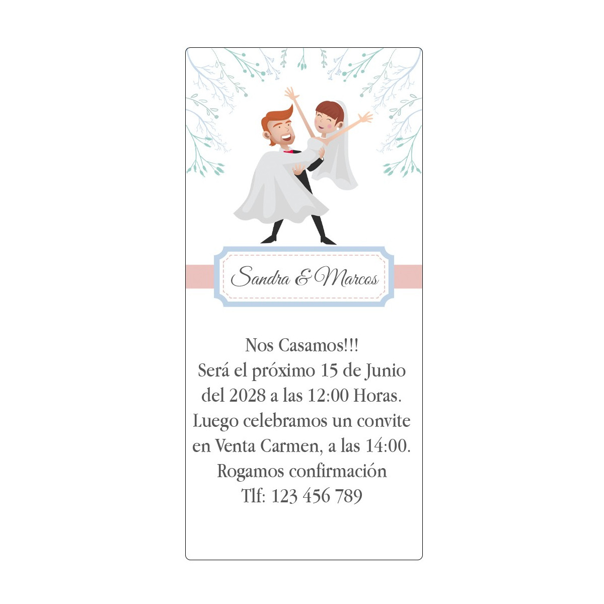 Invitations de mariage sympathiques, mariés dans les bras
