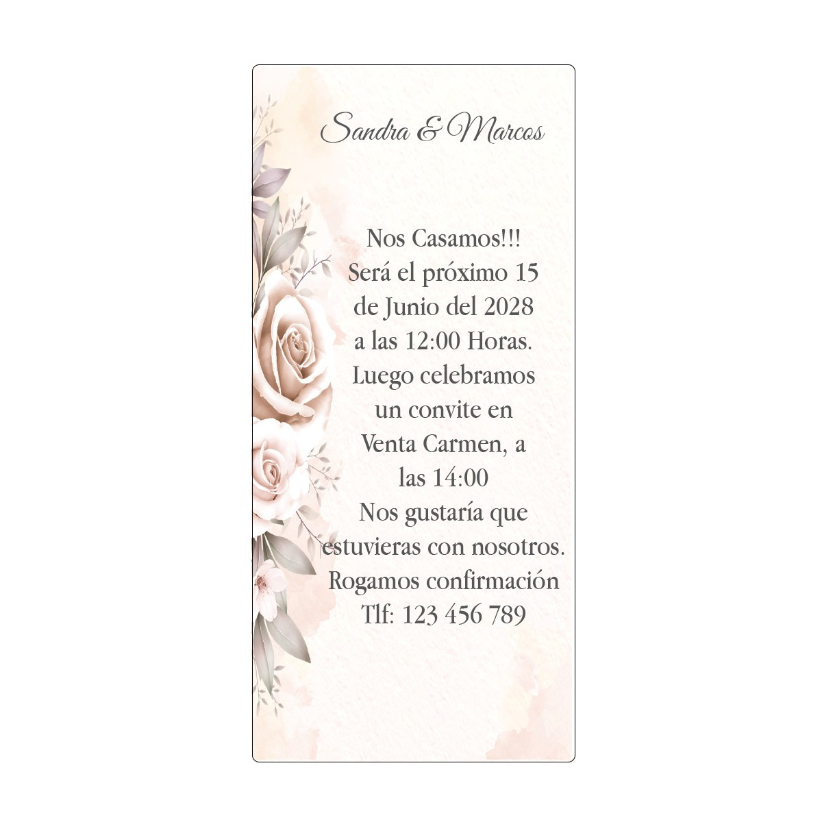 Faire-part de mariage personnalisé avec fleurs et texte