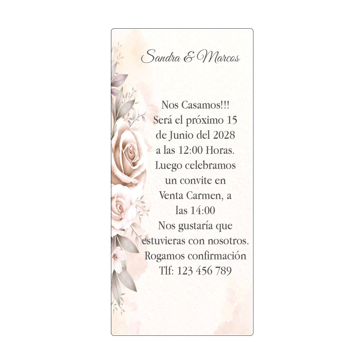Invitation de mariage fleurs personnalisées avec texte