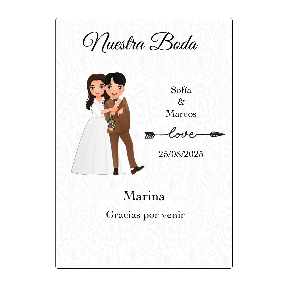 Autocollant de mariage personnalisé avec les noms des invités