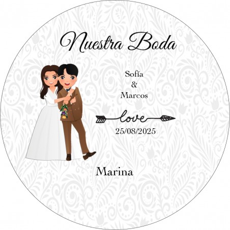 Autocollant rond personnalisé avec les noms des invités et des mariés pour les mariages