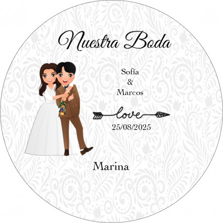 Sticker rond personnalisé avec le nom des invités et des mariés