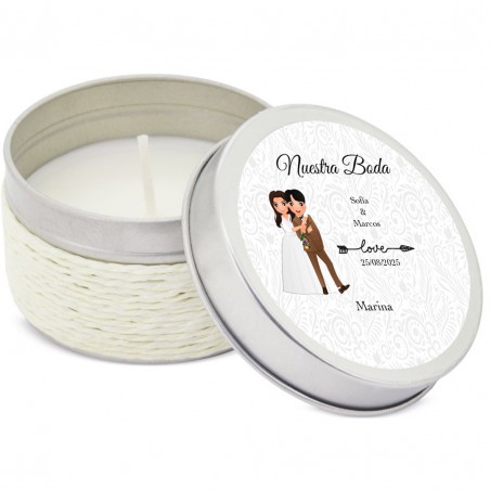 Bougie parfumée personnalisée avec les noms des invités et des mariés pour les mariages