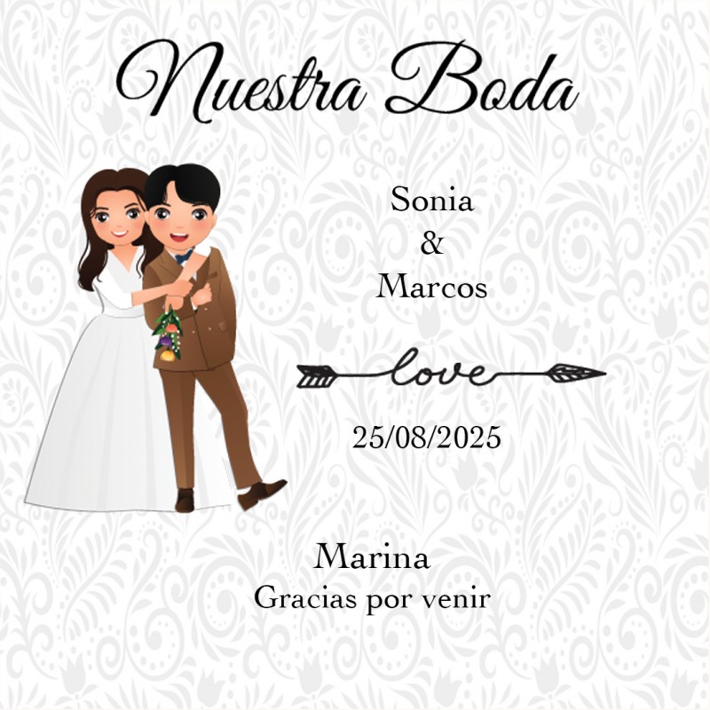 Sticker carré personnalisé avec le nom de l'invité et des mariés