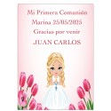 Autocollant personnalisé de fille de communion avec le nom de l'invité et de la fille