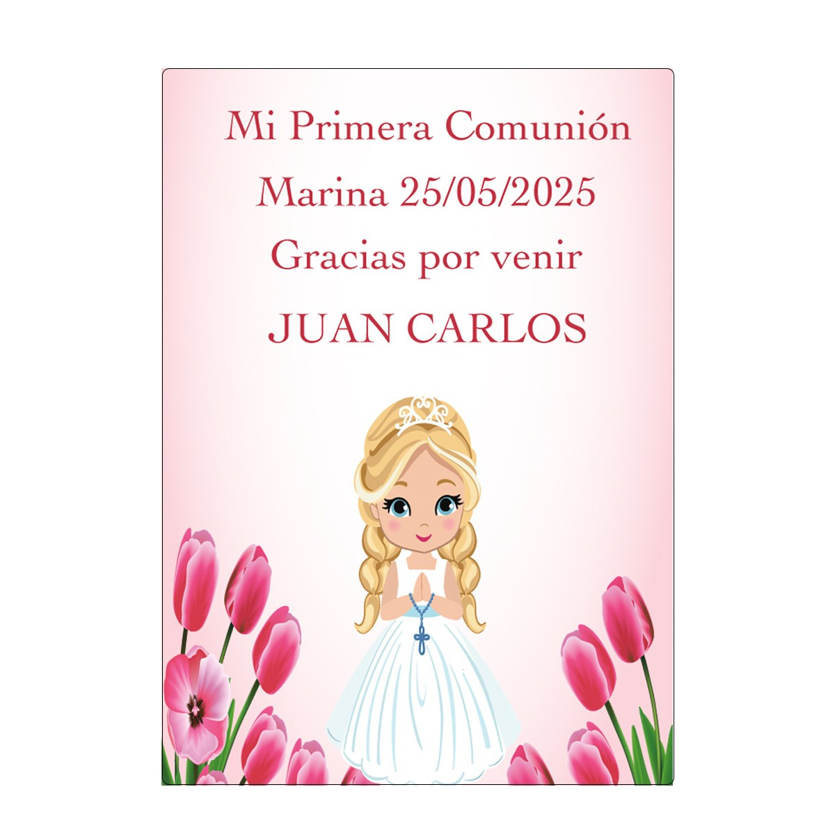 Autocollant fille communion personnalisé avec le nom de l'invité et de la fille
