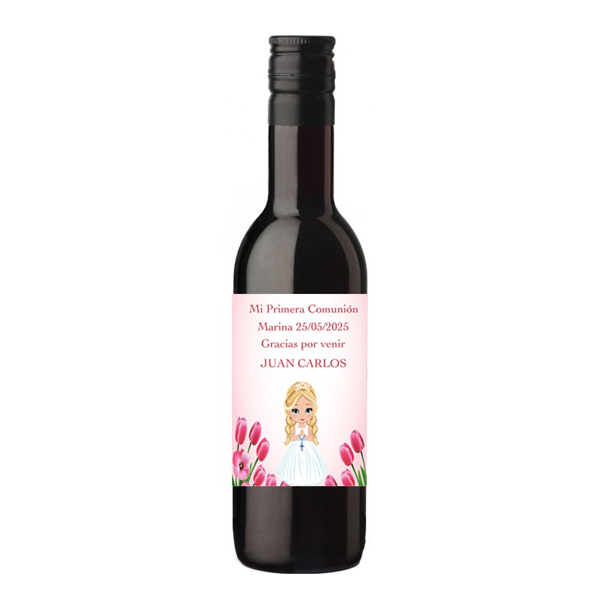 Bouteille de vin de communion personnalisée avec le nom de l'invité et de la fille de communion