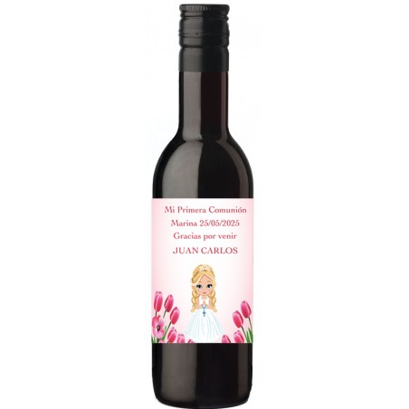Bouteille de vin de communion personnalisée avec le nom de l'invité et de la fille de communion