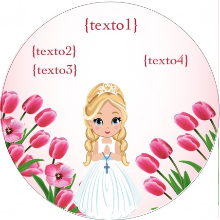 Autocollant rond personnalisé avec le nom de l'invité et le nom de la fille de communion